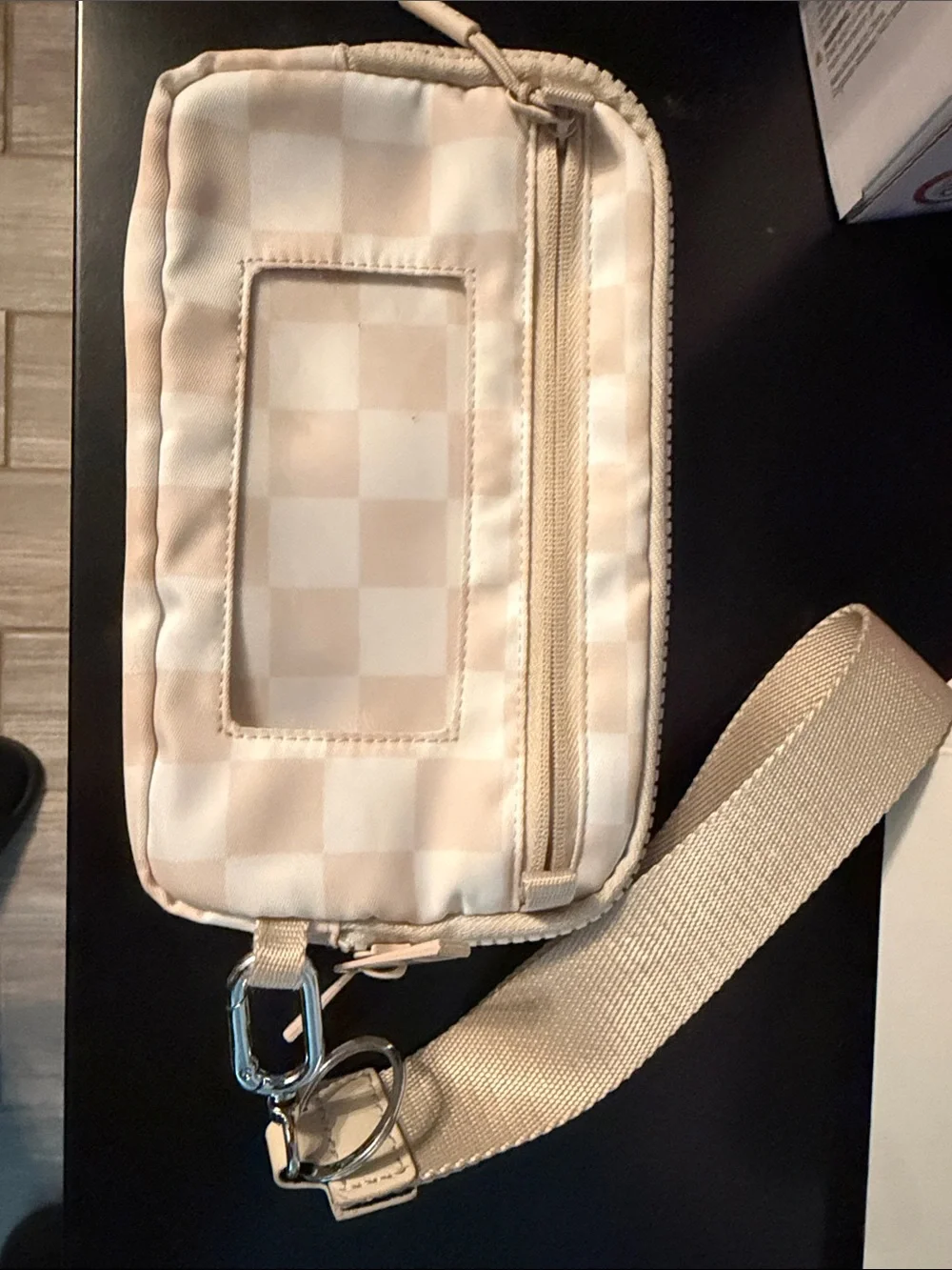 Women's Beige Checkered Wristlet Bag